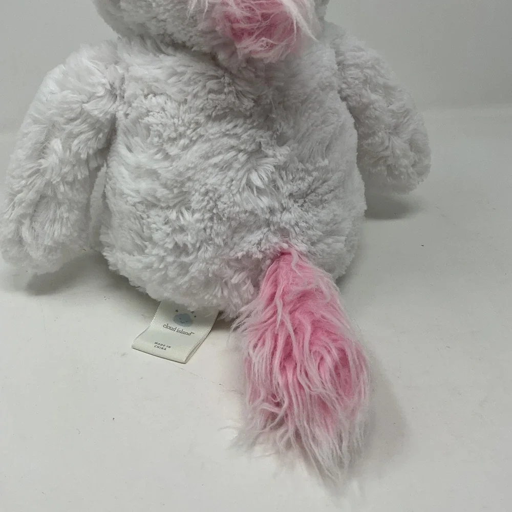 Cloud Island White Plush Unicorn Pink Mane Yellow Horn Shaggy Stuffed Animal